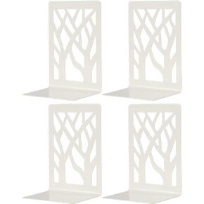 Book Ends, Bookends,Book Holder, Bookend for Shelves, Non-Skid Book Ends, Heavy Duty Metal Book End, Decorative Book Stopper for Office, Home, 4.7" x 3.7" x 7.1" (2 Pairs/4 Pieces) (White)