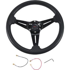 13.8" Auto Racing Steering Wheel Flat Drifting 6 Bolts Car Sport Steering Wheel Pu Leather and Aluminum Spokes with Horn Button (Black) in Kuwait