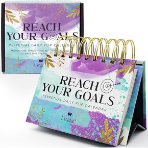 Reach Your Goals Daily Desk Calendar - Motivational Gift and Positive Affirmations for Women - 2023-2024 Perpetual Calendar, Cute Office Decor, Gratitude and Self Care Gifts for Women, Inspirational