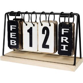 Wooden Desk Calendar, Perpetual Flip Calendar with Large Display, Daily Desktop Calendar Rustic Farmhouse Desk Accessories for Home Office Decor