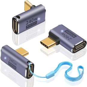 Duttek USB C 90 Degree Adapter 240W, USB C Right Angle Adapter 40Gbps, 90 Degree USB C Adapter PD Male to Female Extender with 8K Video Support USB 4 Cable for Laptop, Tablet and Phones (3 Pack)