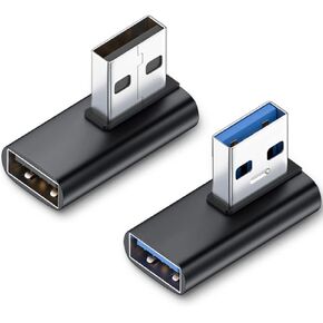 AuviPal 90 Degree USB 3.1 Adapter (2 Pack), Right and Left Angle USB A Male to Female Connector Extender for PC, Laptop, USB A Charger, Raspberry Pi and More
