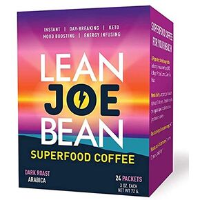 Lean Joe Bean Superfood Coffee | Organic Instant Keto Coffee with Mushrooms, MCT, Collagen, Turmeric, Probiotics & Folate | Coffee backed by Science (24 Count)