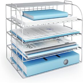Desk Organizer, File Organizer for Desk, Letter Tray, File Folder Organizer - Paper Tray Organizer with 4 Tiers | Home Office Accessories, Magazine Holder | The Wire Collection, Black