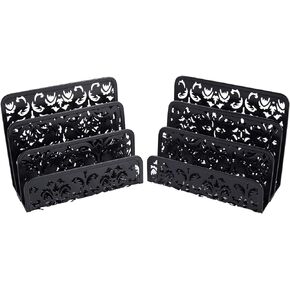 EasyPAG Desk Mail Organizer 2 Pack Office Small Letter Sorter Desktop File Organizer with 3 Vertical Upright Compartments, Black