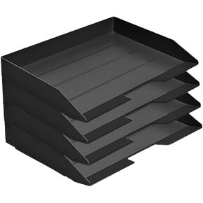 Acrimet Stackable Letter Tray 4 Tier Side Load Plastic Desktop File Organizer (Black Color) in Kuwait