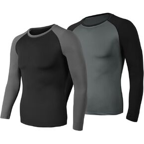 Men's Compression Baselayer Short Sleeve Sports Athletic Workout T-Shirts Dry Fit Muscle Shirts 2 Pack