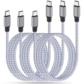 كابل USB C إلى USB C بطول 6 أقدام 60 وات 3 حزم، سلك مزامنة بيانات شحن سريع من النوع C من النايلون المضفر لهاتف iPhone 15/15 Pro/15 Pro Max، iPad Pro12.9/11، Mini 6، iPad Air 4/5، Samsung S22/21 , نوت 20 , هاتف أندرويد in Kuwait