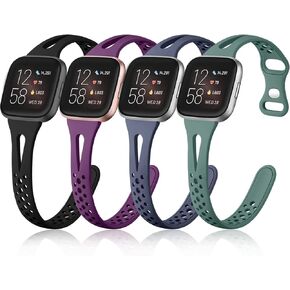 Odbeai Soft Silicone Replacement Wristbands, Slim Sport Breathable for Versa Watch Bands Compatible with Fitbit Versa 2, Versa Lite/SE, for Women Men, 4Packs