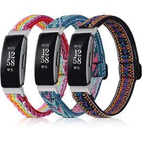 3 Pack Adjustable Fitbit Inspire 2 Bands, Compatible with Fitbit Inspire 2 / Inspire HR/Inspire, Soft Loop Nylon Fabric Breathable Stretchy Replacement Straps for Women/Men