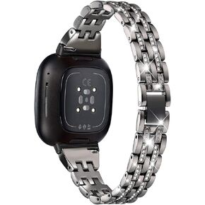 Bling Bands Compatible with Fitbit Versa 4/Sense 2/Versa 3/Sense, Women Dressy Slim Bracelet Metal Replacement Wristbands