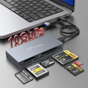 6 in 1 CFexpress Type B Card Reader, Multi CF Express Reader for CFexpress Type B/SD/TF/CF/XD/MS, USB 3.2 Gen 2 10Gbps CFexpress Adapter Memory Card Reader Compatible with Windows/Mac/Linux/Android