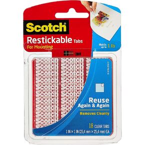 Scotch Restickable Tabs, Clear, 1-in x 1-in, 18-Tabs (R100)