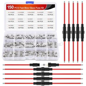 Nilight - 50030R 120 pcs Standard Blade Fuses 5A/7.5A/10A/15A/20A/25A/30A AMP Assorted Set With 5 Pack 12AWG ATC/ATO Inline Fuse Holder, 2 Years Warranty