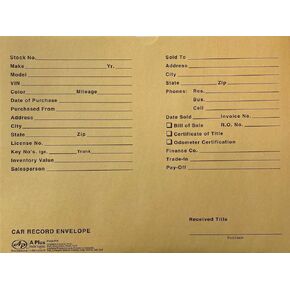 A Plus Car Record Envelope #19 Vehicle Dealer Jackets, 100 Quantity, Blue (P15)