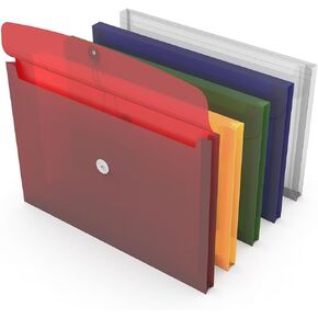 1InTheOffice Poly Envelopes Button & String Closure, Expanding Wallet, Legal Size, Assorted Colors, 10/Pack