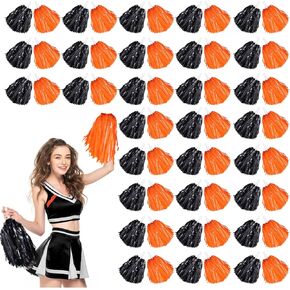 60 Pcs Cheerleading Pom Poms Cheer Pom Poms Fun Pom Poms Metallic Foil Pom Poms Cheerleading Poms with Plastic Handles for Cheering Squad Team Spirited Sports Dance Kids Girls (Gold, Purple)