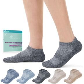 Diabetic Bamboo Socks for Men and Women,5 Pairs Low Cut Diabetic Socks,Loose Top Diabetic Socks Size 5-13
