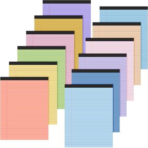 Lincia 12 Pcs Colored Legal Pad Writing Pads 8.5 x 11 Inch Wide Ruled 50 Sheets Per Notepad Micro Perforated Writing Notepad for School, College, Office, Business (Multicolor)