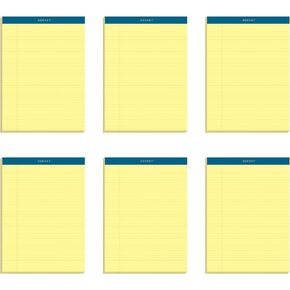 Tops Docket Writing Pads with 100 Sheets, Extra-Strong Back, 8-1/2" x 11-3/4", Perforated, Canary, Law Rule, 100 Sheets, 6 Pack (63396)