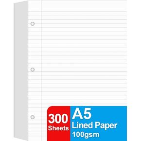 A5 Lined Paper Refill, 3 Hole Planner Refills, 100Sheets/200Pages, 100gsm White Loose-leaf Binder Paper, 5.8'' x 8.2''