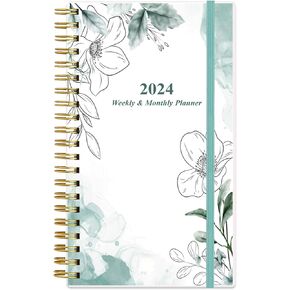 2025 Planner - Weekly Monthly Planner Spiral Bound from January 2025 to December 2025, Planner 2025 with 12 Monthly Tabs, Inner Pocket, Elastic Closure, Black Flowers