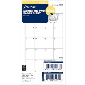 Filofax Personal month on two pages English block format 2024 diary in Kuwait