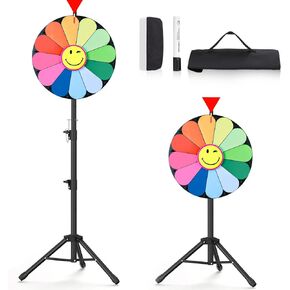 18 Inch Tripod Prize Wheel, 12 Slot Spinning Wheel Fortune Game, Holiday Activities, Party, Classroom or Home Education, Sunflower Pattern