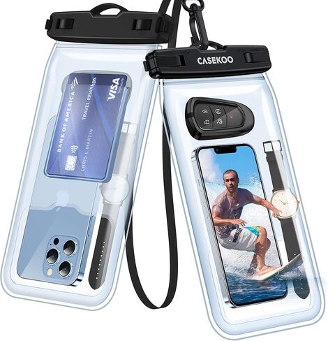 CASEKOO [لا يتسرب أبدًا ومضاد للفقد] جراب هاتف عائم مقاوم للماء [حقيبة هوائية خلفية كبيرة جدًا] جراب هاتف خلوي مقاوم للماء بطول 115 قدمًا لهاتف iPhone 14/13/12 Pro Max Samsung S23/S22 Ultra يصل إلى 8 بوصات أسود in Saudi Arabia