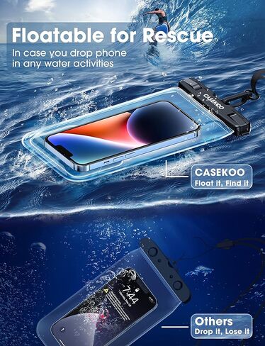 CASEKOO [لا يتسرب أبدًا ومضاد للفقد] جراب هاتف عائم مقاوم للماء [حقيبة هوائية خلفية كبيرة جدًا] جراب هاتف خلوي مقاوم للماء بطول 115 قدمًا لهاتف iPhone 14/13/12 Pro Max Samsung S23/S22 Ultra يصل إلى 8 بوصات أسود in Saudi Arabia