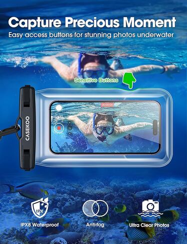 CASEKOO [لا يتسرب أبدًا ومضاد للفقد] جراب هاتف عائم مقاوم للماء [حقيبة هوائية خلفية كبيرة جدًا] جراب هاتف خلوي مقاوم للماء بطول 115 قدمًا لهاتف iPhone 14/13/12 Pro Max Samsung S23/S22 Ultra يصل إلى 8 بوصات أسود in Kuwait