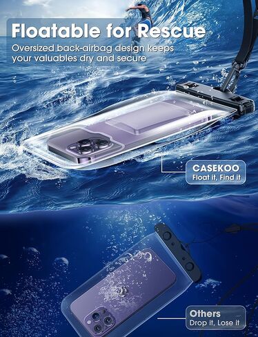 CASEKOO [لا يتسرب أبدًا ومضاد للفقد] جراب هاتف عائم مقاوم للماء [حقيبة هوائية خلفية كبيرة جدًا] جراب هاتف خلوي مقاوم للماء بطول 115 قدمًا لهاتف iPhone 14/13/12 Pro Max Samsung S23/S22 Ultra يصل إلى 8 بوصات أسود in Kuwait