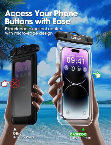 CASEKOO [لا يتسرب أبدًا ومضاد للفقد] جراب هاتف عائم مقاوم للماء [حقيبة هوائية خلفية كبيرة جدًا] جراب هاتف خلوي مقاوم للماء بطول 115 قدمًا لهاتف iPhone 14/13/12 Pro Max Samsung S23/S22 Ultra يصل إلى 8 بوصات أسود in Kuwait