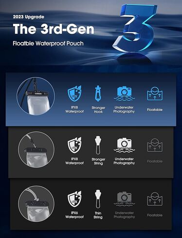 CASEKOO [لا يتسرب أبدًا ومضاد للفقد] جراب هاتف عائم مقاوم للماء [حقيبة هوائية خلفية كبيرة جدًا] جراب هاتف خلوي مقاوم للماء بطول 115 قدمًا لهاتف iPhone 14/13/12 Pro Max Samsung S23/S22 Ultra يصل إلى 8 بوصات أسود in Kuwait