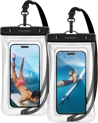 حافظات الحماية العالمية من مادة PVC العائمة من Spigen AquaShield مع IPX8 A610 المتوافقة مع iPhone وGalaxy وXiaomi وGoogle (عبوة من قطعتين) - شفاف كريستالي in Saudi Arabia
