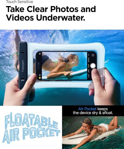 حافظات الحماية العالمية من مادة PVC العائمة من Spigen AquaShield مع IPX8 A610 المتوافقة مع iPhone وGalaxy وXiaomi وGoogle (عبوة من قطعتين) - شفاف كريستالي in Saudi Arabia