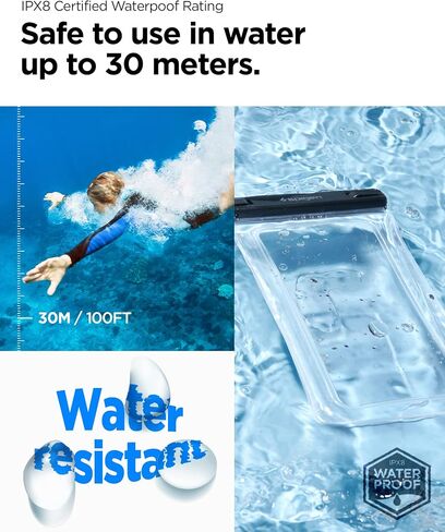 حافظات الحماية العالمية من مادة PVC العائمة من Spigen AquaShield مع IPX8 A610 المتوافقة مع iPhone وGalaxy وXiaomi وGoogle (عبوة من قطعتين) - شفاف كريستالي in Saudi Arabia