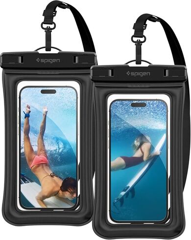 حافظات الحماية العالمية من مادة PVC العائمة من Spigen AquaShield مع IPX8 A610 المتوافقة مع iPhone وGalaxy وXiaomi وGoogle (عبوة من قطعتين) - شفاف كريستالي in Saudi Arabia