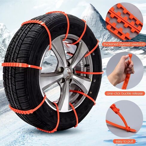 Snow chains for Car/Suvs/Trucks/Pickups with 12PCS Reusable Snow Tire Chains Universal Car Tire Chains Emergency Anti Slip Adjustable Tire Chain for Snow, Rain, Sand, Mud in Kuwait