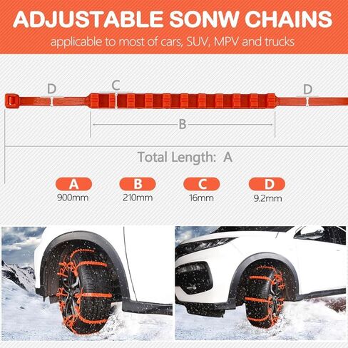 Snow chains for Car/Suvs/Trucks/Pickups with 12PCS Reusable Snow Tire Chains Universal Car Tire Chains Emergency Anti Slip Adjustable Tire Chain for Snow, Rain, Sand, Mud in Kuwait