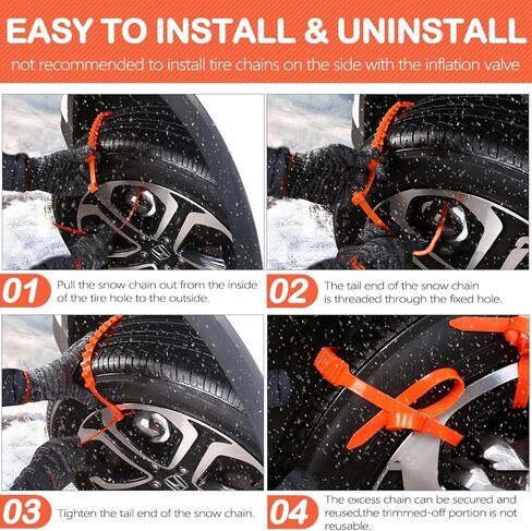 Snow chains for Car/Suvs/Trucks/Pickups with 12PCS Reusable Snow Tire Chains Universal Car Tire Chains Emergency Anti Slip Adjustable Tire Chain for Snow, Rain, Sand, Mud in Kuwait