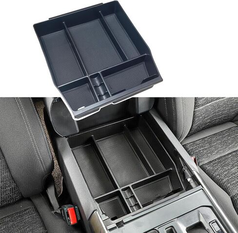 منظم وحدة التحكم المركزية متوافق مع الملحقات الداخلية 2021 2022 2023 2024 Ford F150، صينية تخزين إدراج صندوق مسند الذراع (وحدة التحكم الكاملة مع مقاعد الدلو فقط) - أسود in Saudi Arabia