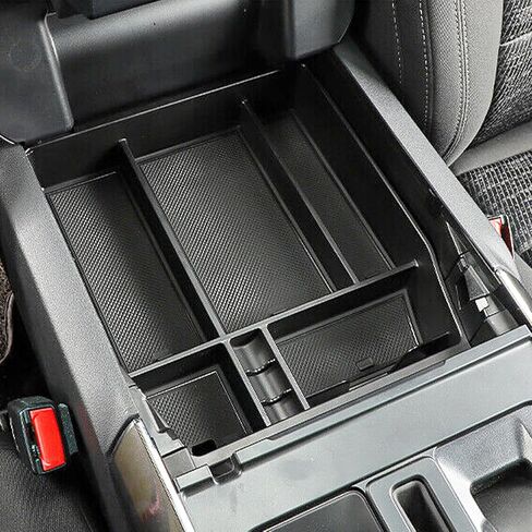 منظم وحدة التحكم المركزية متوافق مع الملحقات الداخلية 2021 2022 2023 2024 Ford F150، صينية تخزين إدراج صندوق مسند الذراع (وحدة التحكم الكاملة مع مقاعد الدلو فقط) - أسود in Saudi Arabia