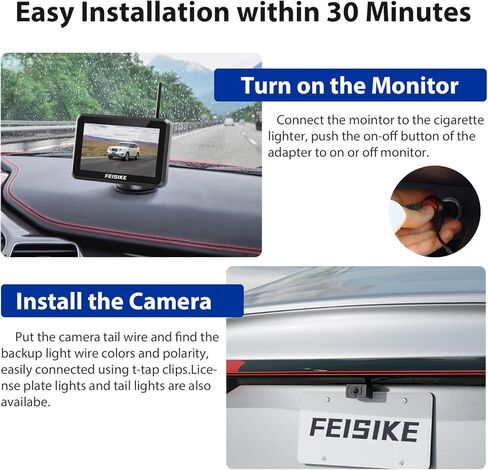 كاميرا احتياطية لاسلكية من FEISIKE مع شاشة 5 بوصات، إشارة ثابتة سهلة الإعداد HD 1080P كاميرا احتياطية للمركبة مع IP69 مقاومة للماء ورؤية ليلية فائقة، كاميرا رؤية خلفية بلوتوث للسيارات والشاحنات الصغيرة in Kuwait