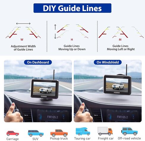 كاميرا احتياطية لاسلكية من FEISIKE مع شاشة 5 بوصات، إشارة ثابتة سهلة الإعداد HD 1080P كاميرا احتياطية للمركبة مع IP69 مقاومة للماء ورؤية ليلية فائقة، كاميرا رؤية خلفية بلوتوث للسيارات والشاحنات الصغيرة in Kuwait