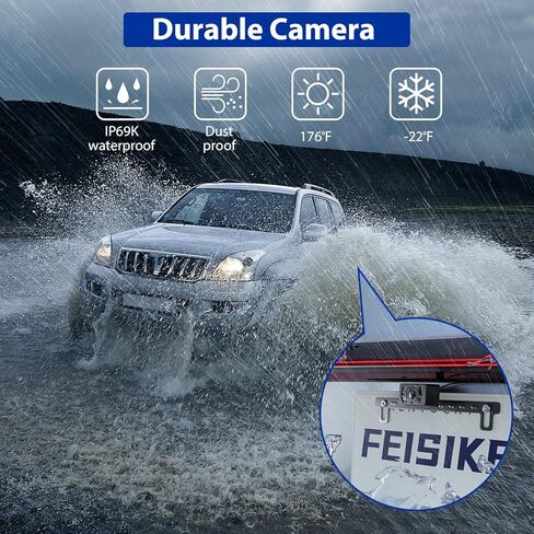 كاميرا احتياطية لاسلكية من FEISIKE مع شاشة 5 بوصات، إشارة ثابتة سهلة الإعداد HD 1080P كاميرا احتياطية للمركبة مع IP69 مقاومة للماء ورؤية ليلية فائقة، كاميرا رؤية خلفية بلوتوث للسيارات والشاحنات الصغيرة in Kuwait