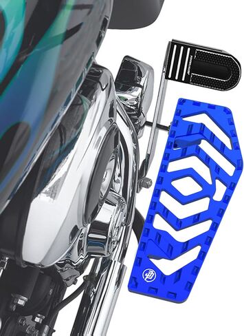 POWERJAMES 13.5 بوصة زرقاء CNC Geomatry Big Rider's Floorboard Foot Pedal Pad Controls Fits for Harley Touring 12-17 Softail FL، FLD و86-Later Touring Models (أزرق) in Saudi Arabia