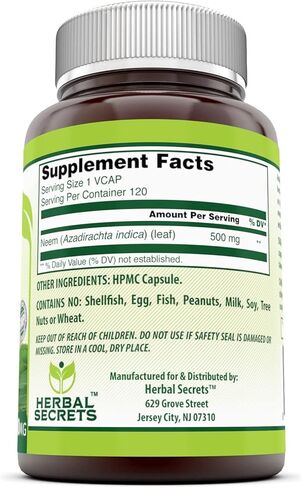 Herbal Secrets Neem Supplement (Non-GMO) Promotes Blood Purification, Promotes Healthy Immunity and Promotes Health Skin* (500mg Veggie Capsules, 120 Count (2 Pack)) in Saudi Arabia
