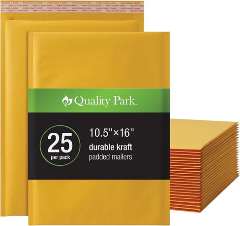 رسائل فقاعات كبيرة من Quality Park، مقاس 10.5 × 16 بوصة، أظرف مبطنة من كرافت، أظرف شحن بنية متينة، إغلاق ذاتي الختم، 25 لكل صندوق (QUA85763) in Saudi Arabia