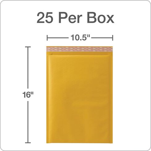 رسائل فقاعات كبيرة من Quality Park، مقاس 10.5 × 16 بوصة، أظرف مبطنة من كرافت، أظرف شحن بنية متينة، إغلاق ذاتي الختم، 25 لكل صندوق (QUA85763) in Saudi Arabia